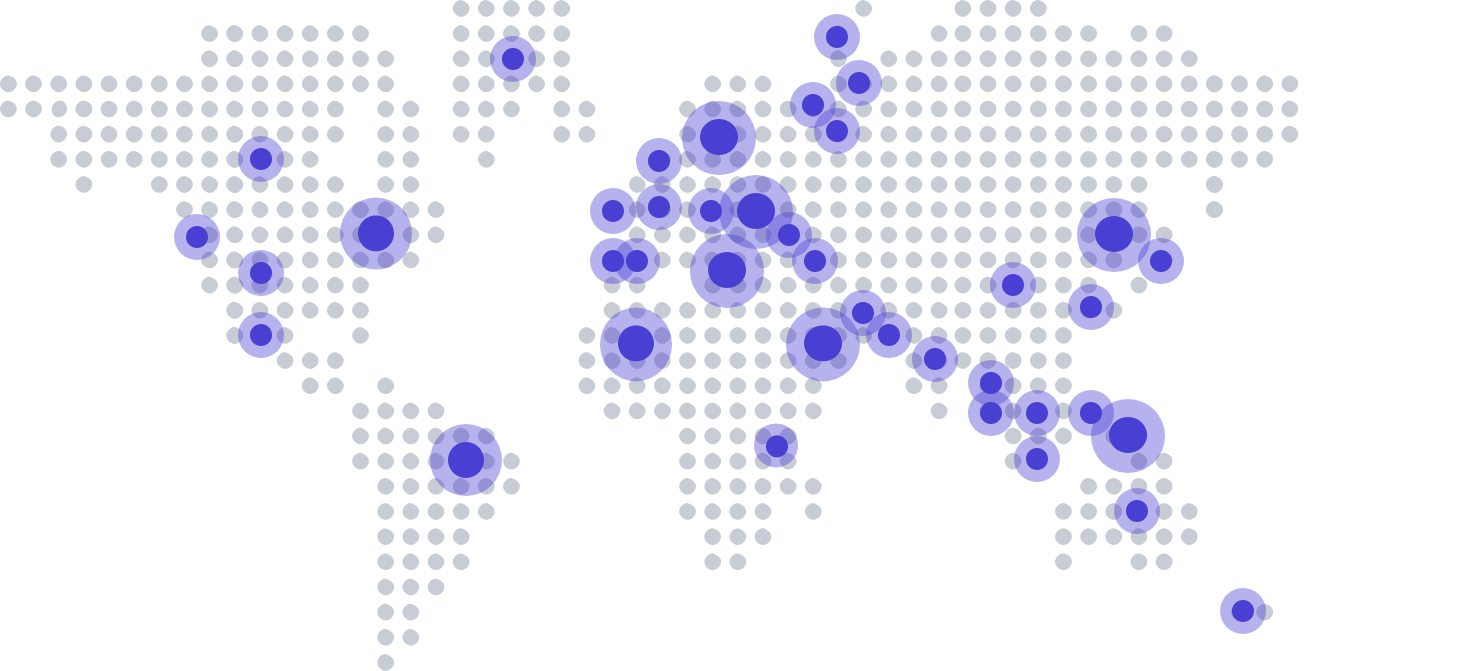 World map visualizing workplace occupancy intelligence deployments across multiple regions for efficient space utilization analysis.